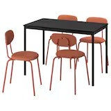 4 seater dining rectangle black table with orange chairs